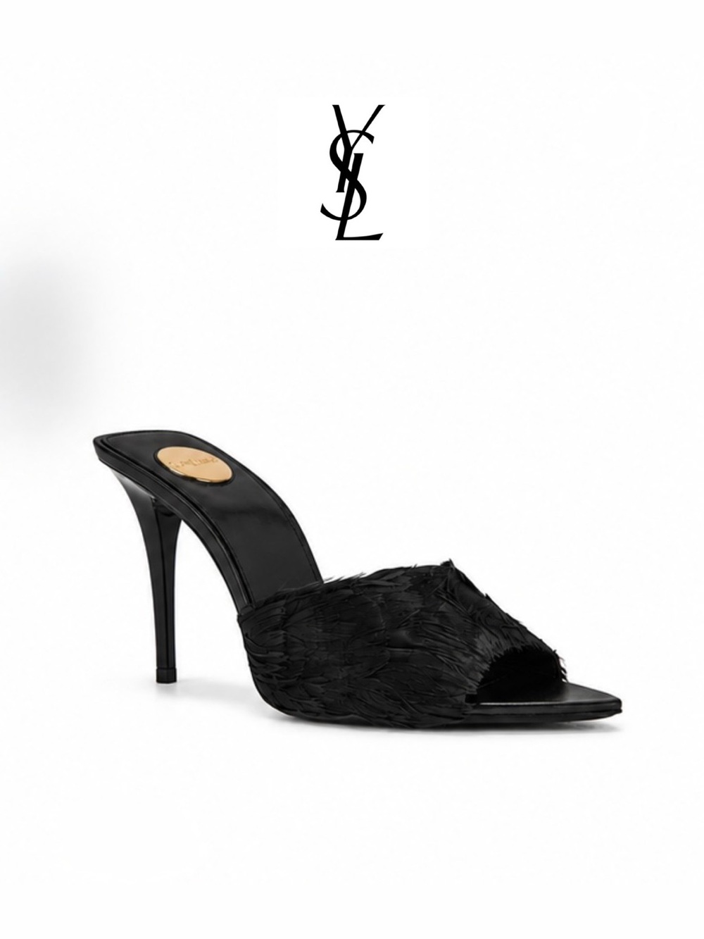 Saint Laurent Black Feather Mule Stiletto